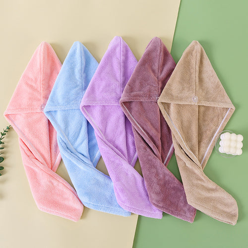 Coral Fleece Quick-Dry Hair Drying Cap 25x65 cm blue showing elastic wrap and soft coral fleece texture