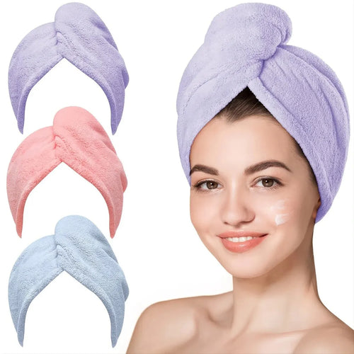 1Pc Hair Drying Cap,Super Absorbent Microfiber Fleece Shower Cap, Super Soft Hair Towel Wrap with Button, Quick Dry Hair Towel