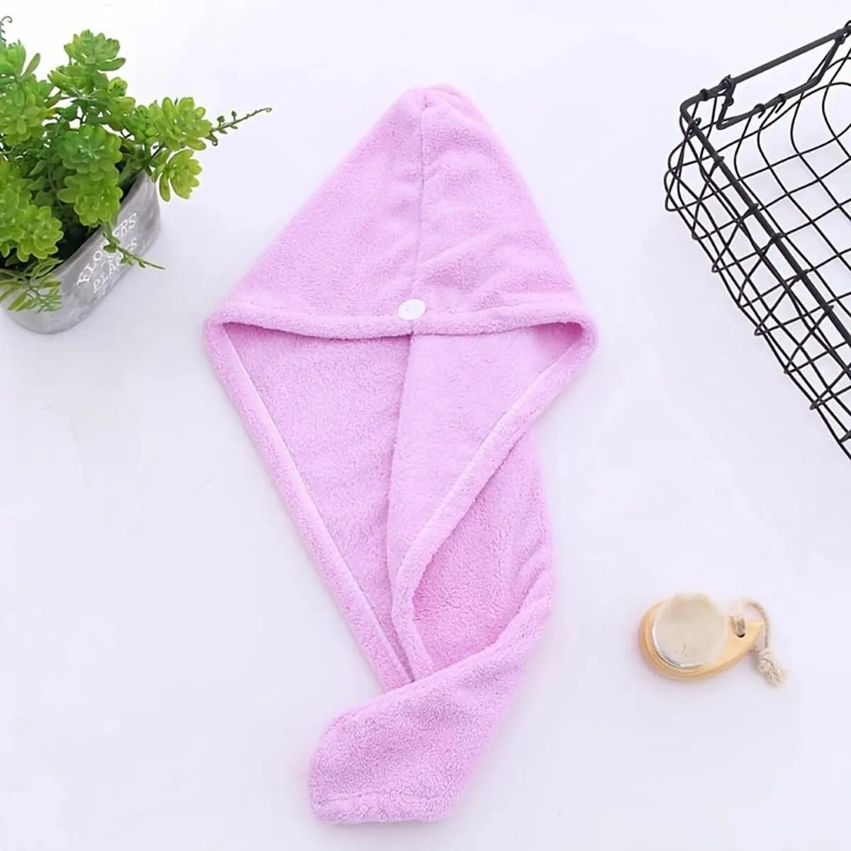 1Pc Hair Drying Cap,Super Absorbent Microfiber Fleece Shower Cap, Super Soft Hair Towel Wrap with Button, Quick Dry Hair Towel